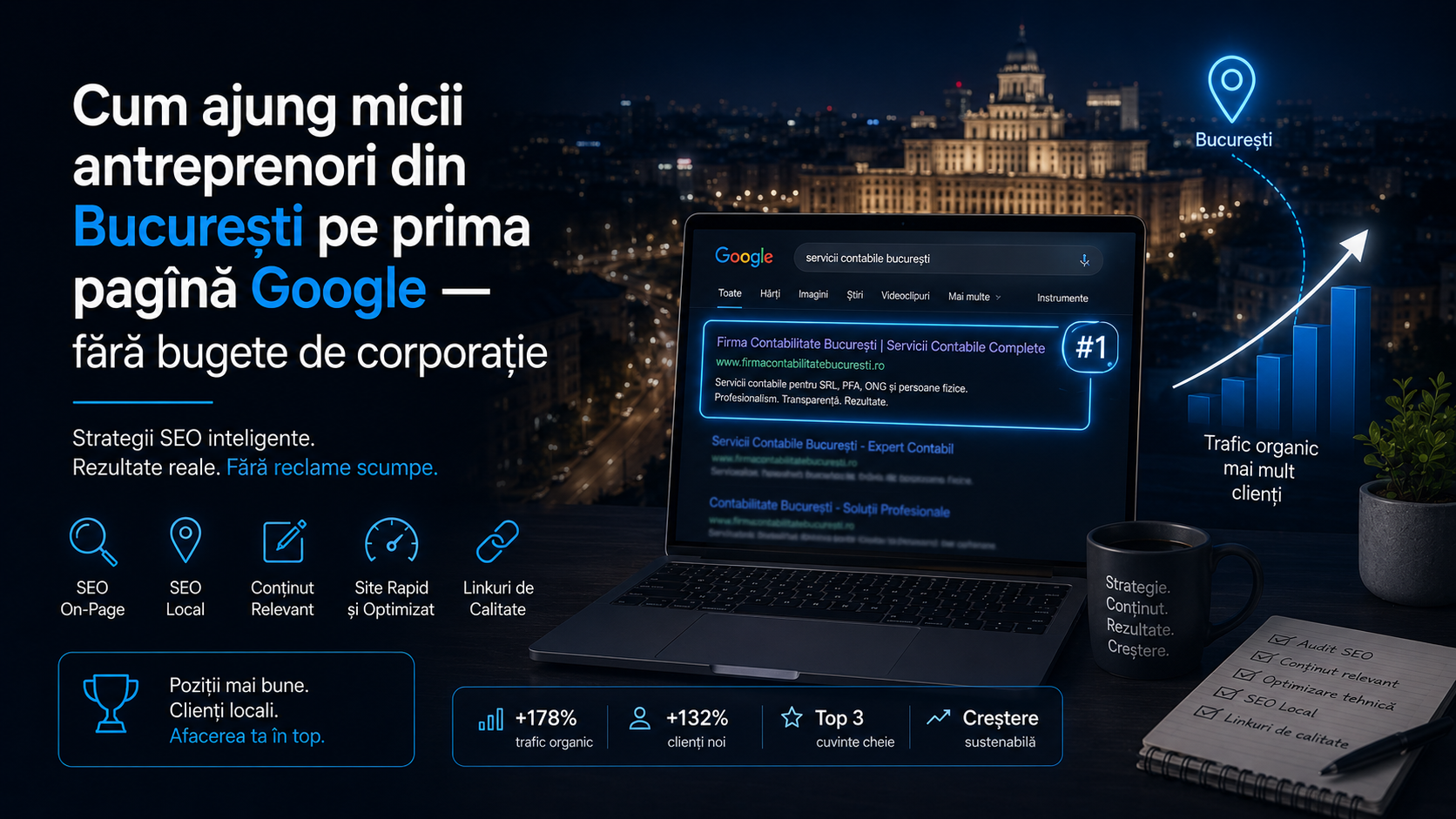 Cum ajung micii antreprenori din București pe prima pagină Google — fără bugete de corporație